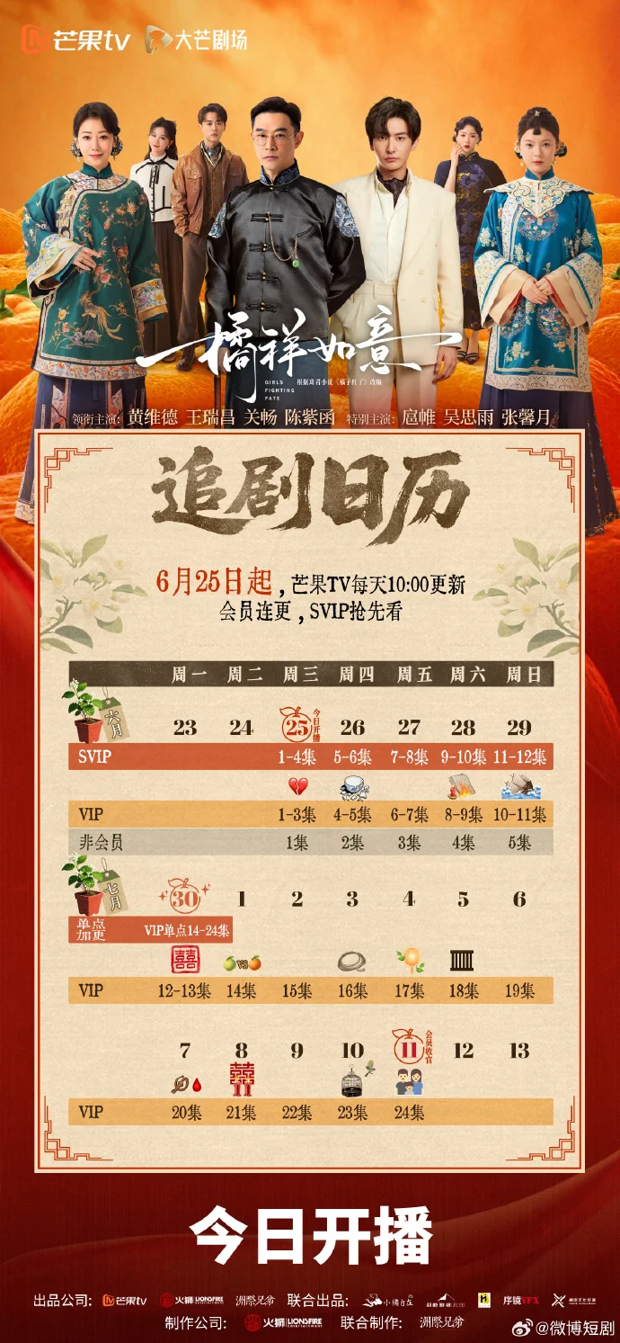 《橘祥如意》追剧日历发布 首更3集SVIP抢先看1集