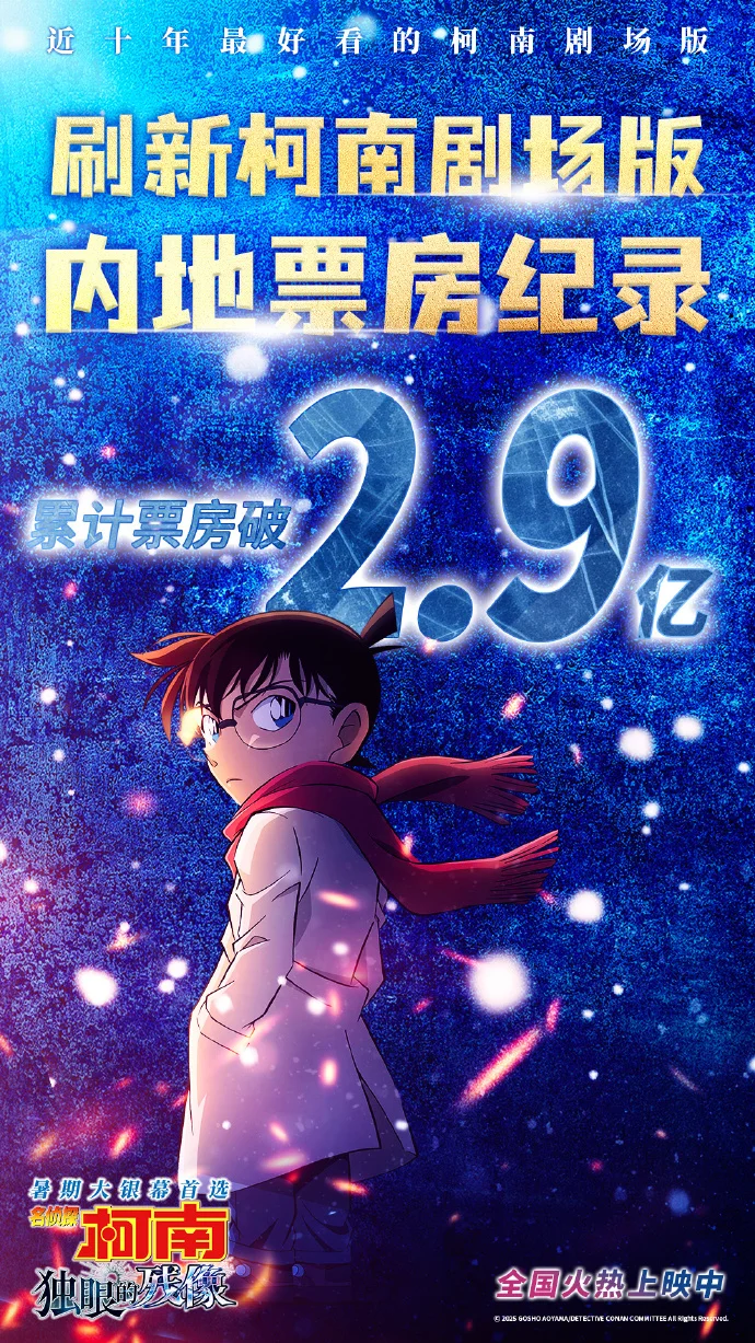 《名侦探柯南：独眼的残像》内地票房超2.9亿 7月12日限时回归