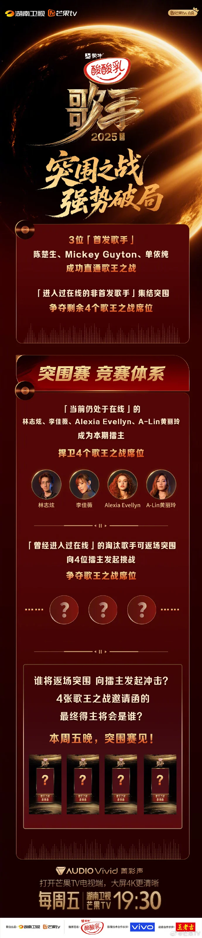 《歌手2025》突围赛8月2日19:30直播，争夺歌王之战席位