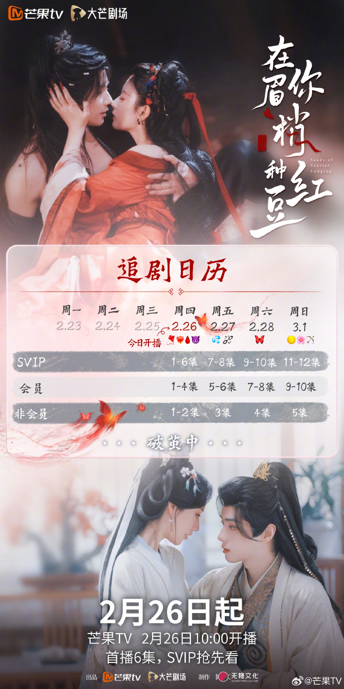 追剧日历｜《在你眉梢种红豆》今日开播，24集连更半个月完结