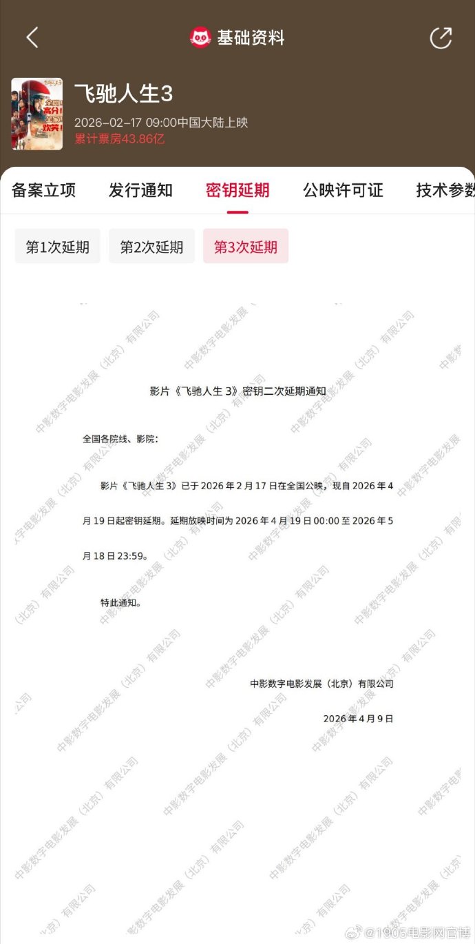 《飞驰人生3》密钥延期至5月18日